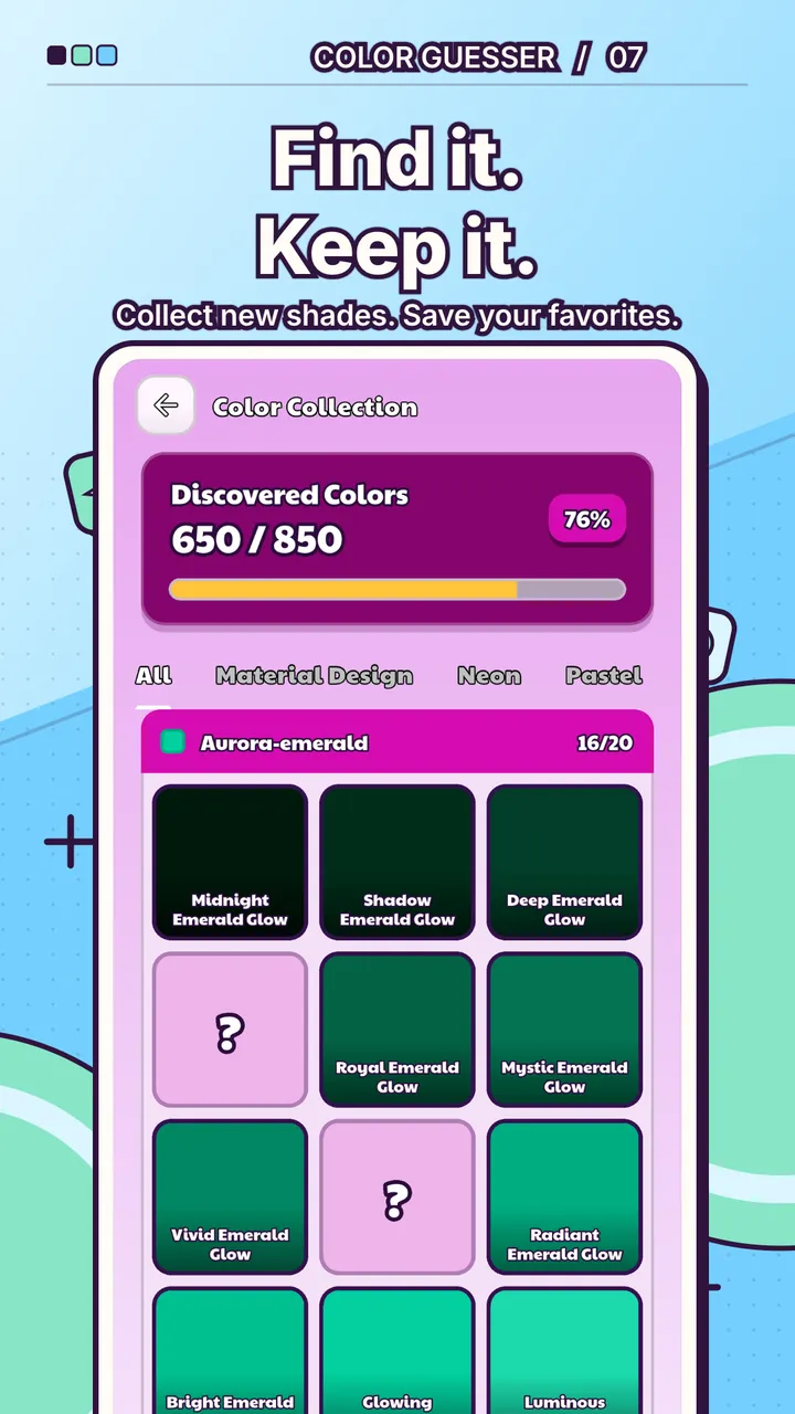 Color collection — a gallery of shades you've mastered