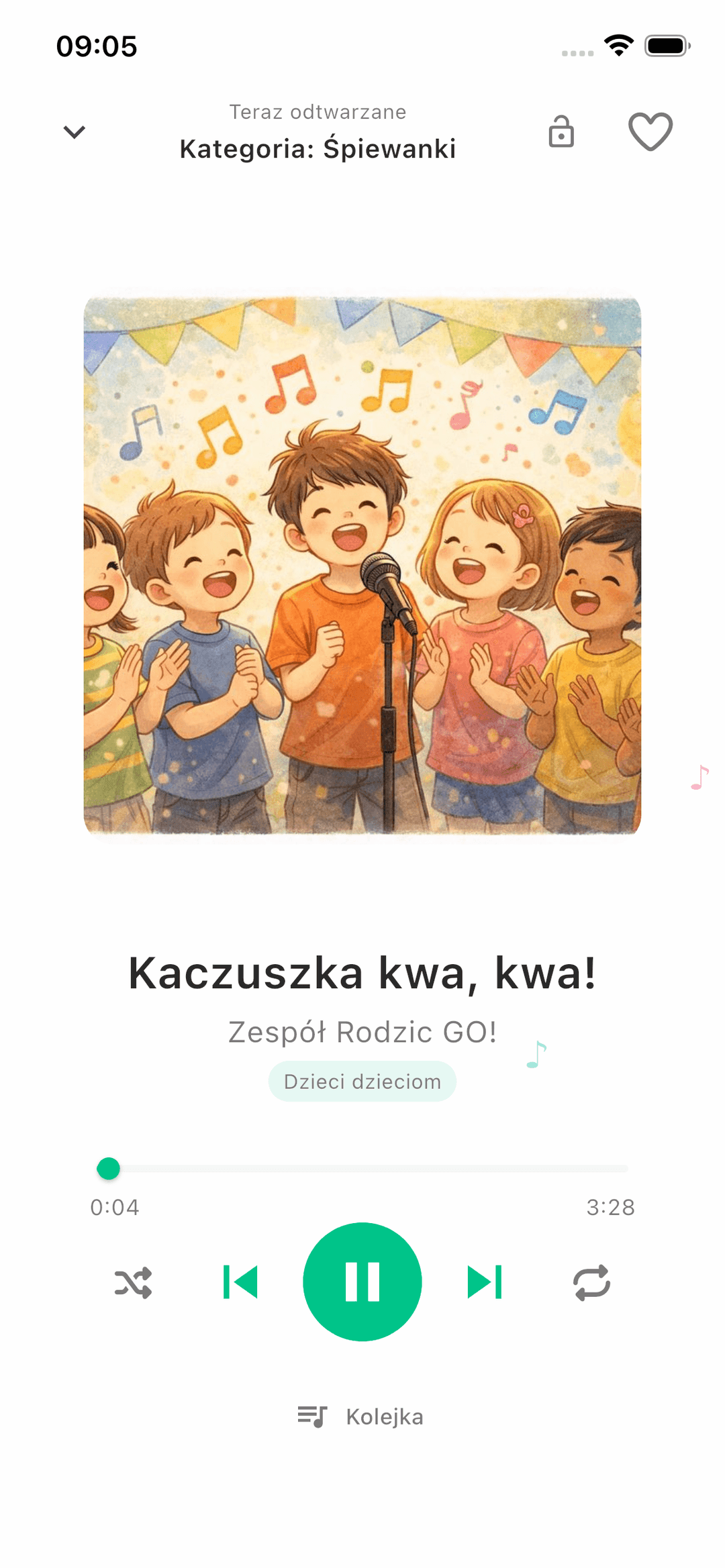 Audio player for the song Kaczuszka kwa kwa from the Sing-alongs section