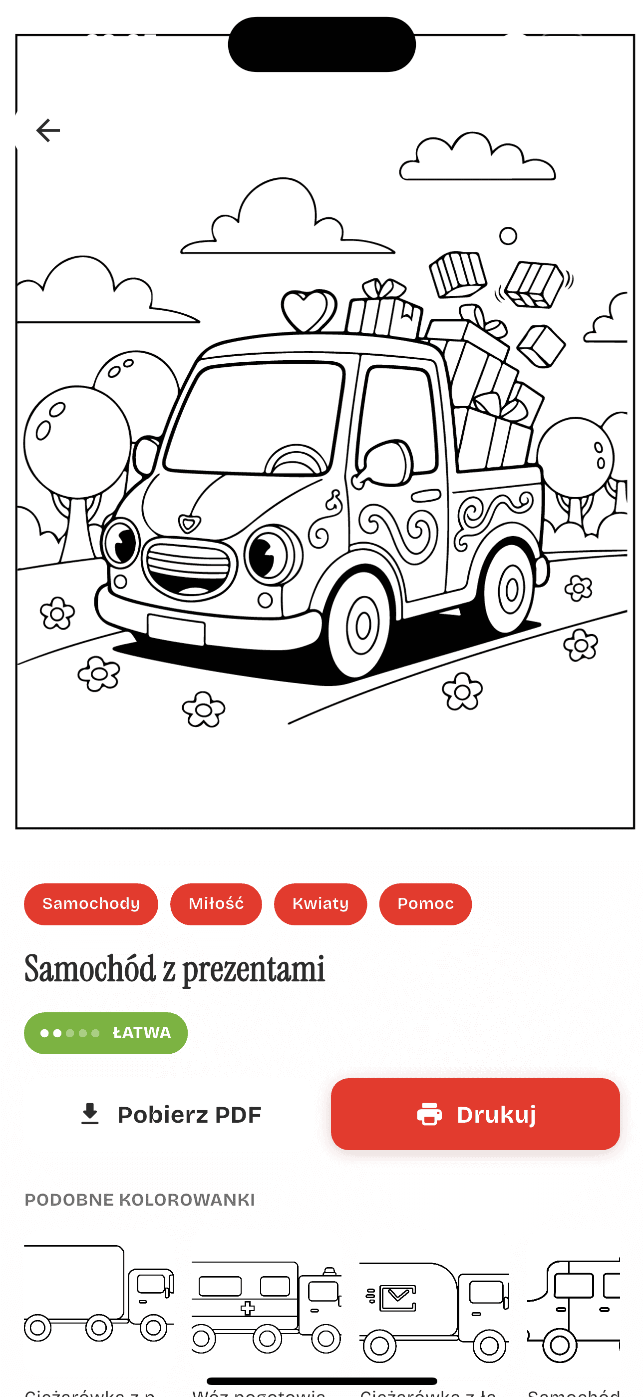 Coloring page with PDF download and print options